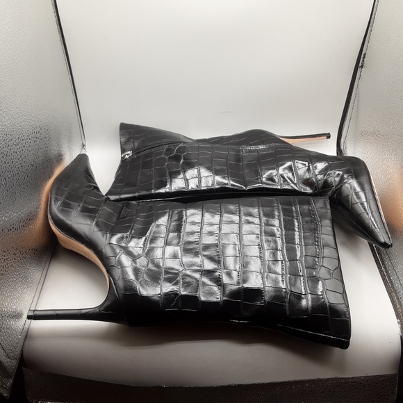 Schutz Mary Croc-Embossed Boots Women's 9B(M) Black Leather Wide Shaft - Picture 5 of 9